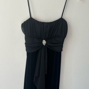 90s Black Dress Velvet Chiffon Long / Maxi Formal Spaghetti Straps Vintage